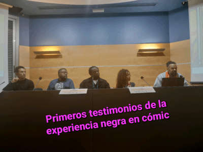 De izquierda a derecha: el intérprete, Eusebio Nsué, Marcelo D'Salete, Lucía Mbomío y Ken Province.